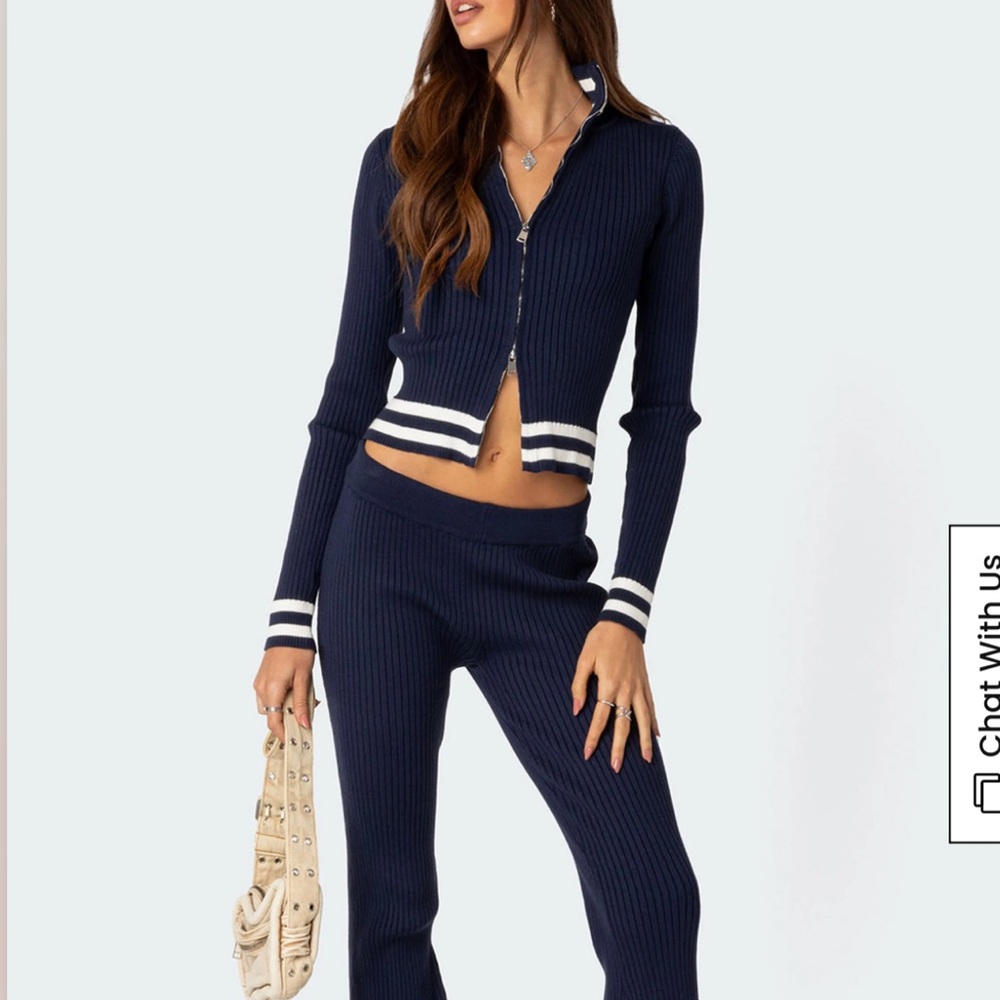 EDIKTED Navy Ribbed Knit Set